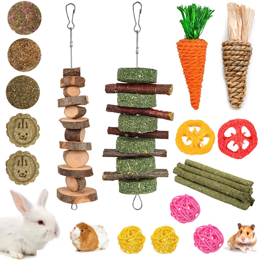 20 PCS Bunny Chew Toys for Teeth, Natural Rabbit Toys Apple Wood Grass Timothy Sticks Chew and Treat for Guinea Pigs Hamster Chinchillas 20 Pcs