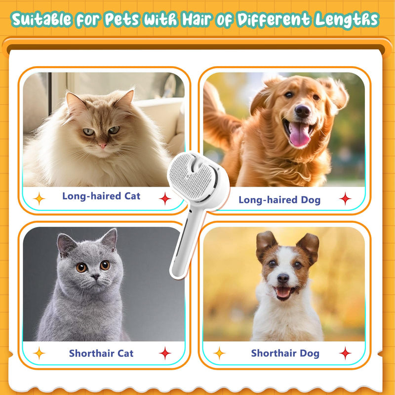 Self-Cleaning Pet Grooming Brush with Spray - 3-in-1 Cat and Dog Brush for Hair Removal and Anti-Static Steam (Built-in 250mAh Battery) - PawsPlanet Australia