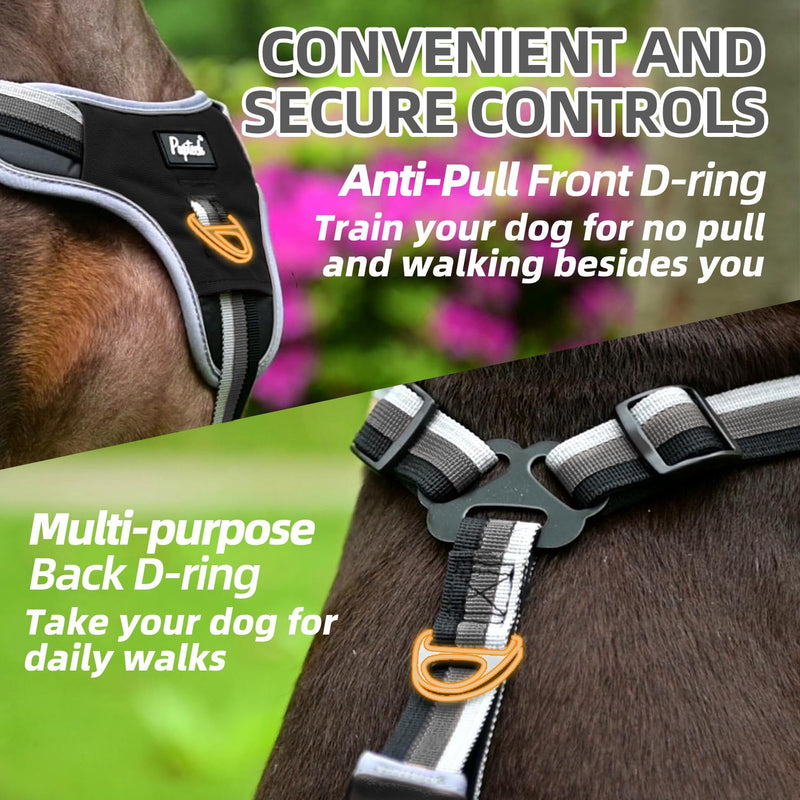 PUPTECK Escape Proof Dog Harness with Padded Handle, No Pull Pet Vest Harness Durable Reflective for Medium Large Dogs Walking Training and Running, Black, XL X-Large - PawsPlanet Australia