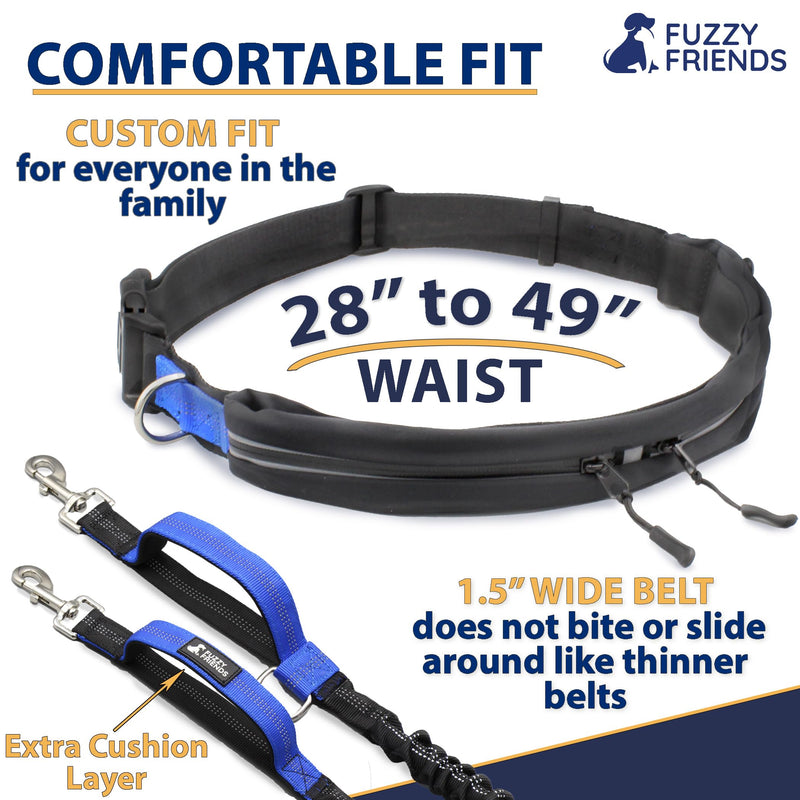 Hands Free Dog Leash for 2 Dogs - 2 Convenient Pouches on This Nifty Hands Free Leash - Padded Handles and 2 Tough Bungees - Perfect Waist Leash for Dog Walking, Running or Adventuring Waist: 28in - 49in Black - PawsPlanet Australia