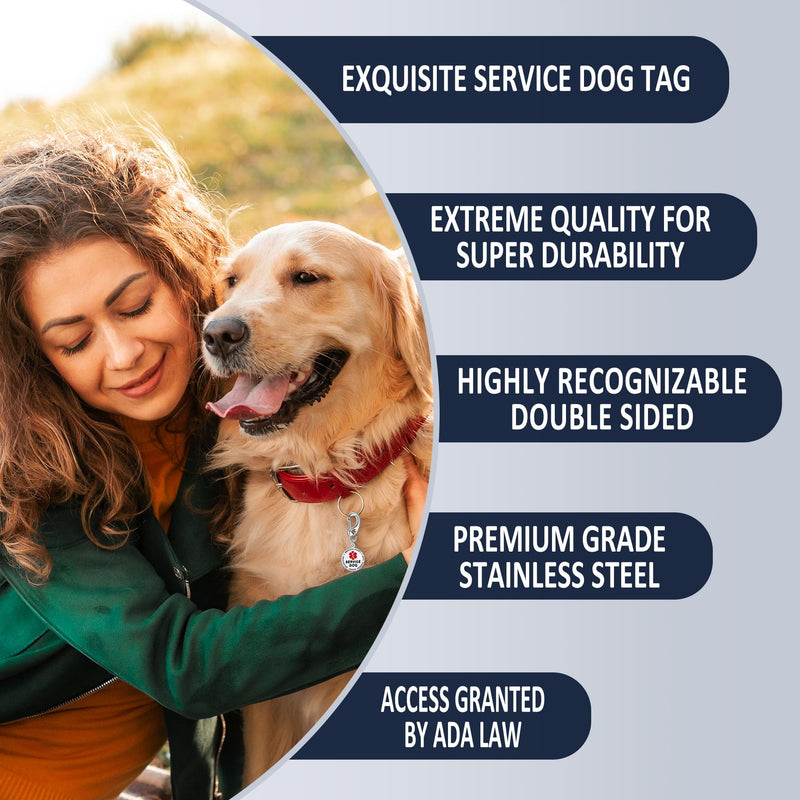 Service Dog Tag/ESA Animal Tag - Double Sided with Federal Protection & Red Medical Alert Symbol| Easily Attach to Collar, Harness, Vest | Service Dog Identification Tag Polished Stainless Steel Service Dog 1' - PawsPlanet Australia