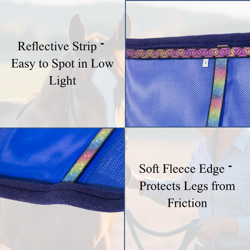 Loose-Fitting Horse Fly Boots, Durable Fine Mesh Leggings with Reinforced Support Bar Stitching & Reflective Strips – Breathable Turnout Leg Coverage, Set of 4(Royal Blue Medium) Royal Blue