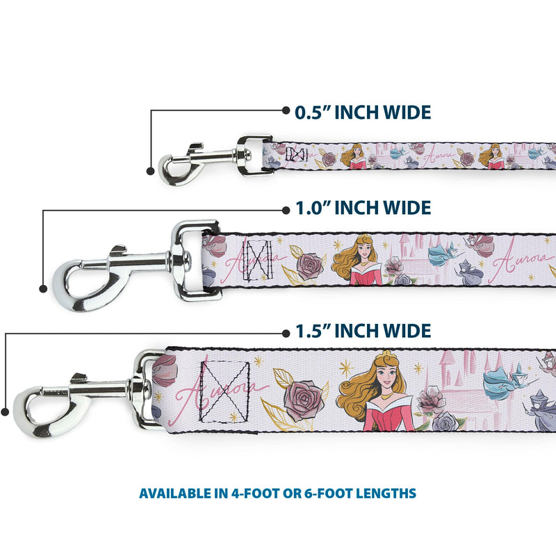 Disney Pet Leash, Dog Leash, Sleeping Beauty Aurora and Fairy Godmothers Pose with Script, 6 Feet Long 1.5 Inch Wide 6 Feet Long - 1.5" Wide - PawsPlanet Australia