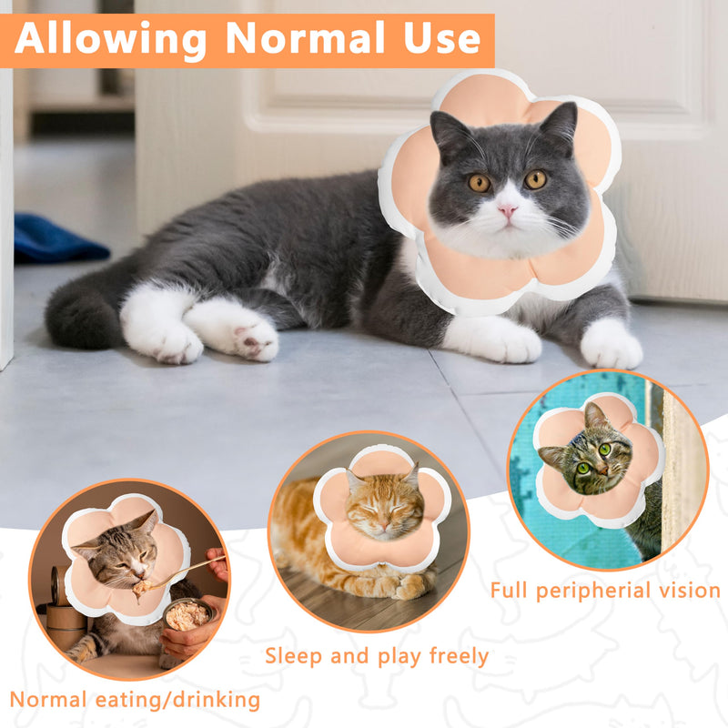 Cat Cone Collar Soft, Waterproof Cats Cones to Stop Licking After Surgery, Adjustable Soft Elizabeth Cats Collars for Wound Healing, Flower Shape Cat Recovery Collar (Pastel Orange, X-Small) Pastel Orange