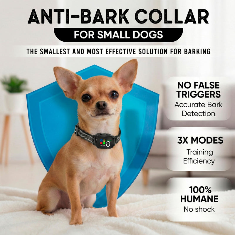 Tiny Bark Collar for Small Dogs 5-15 lbs and Puppies - No Shock Anti Barking Collar - Rechargeable Smart Collar for Dog Training with 7 Sensitivity Levels and 3 Beep&Vibration Modes (Black) Black - PawsPlanet Australia