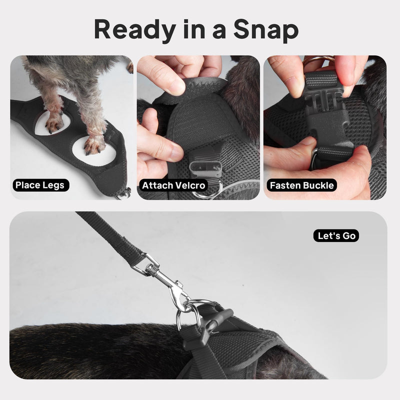 PetiFine Step in Small Dog Harness and Leash Set, Breathable All Weather Air Mesh Reflective Escape Proof, Step-in Vest Harnesses for Puppy(S, Black) S | Neck: 12.6''-13.8'' Chest:16.1''-17.7'' | - PawsPlanet Australia