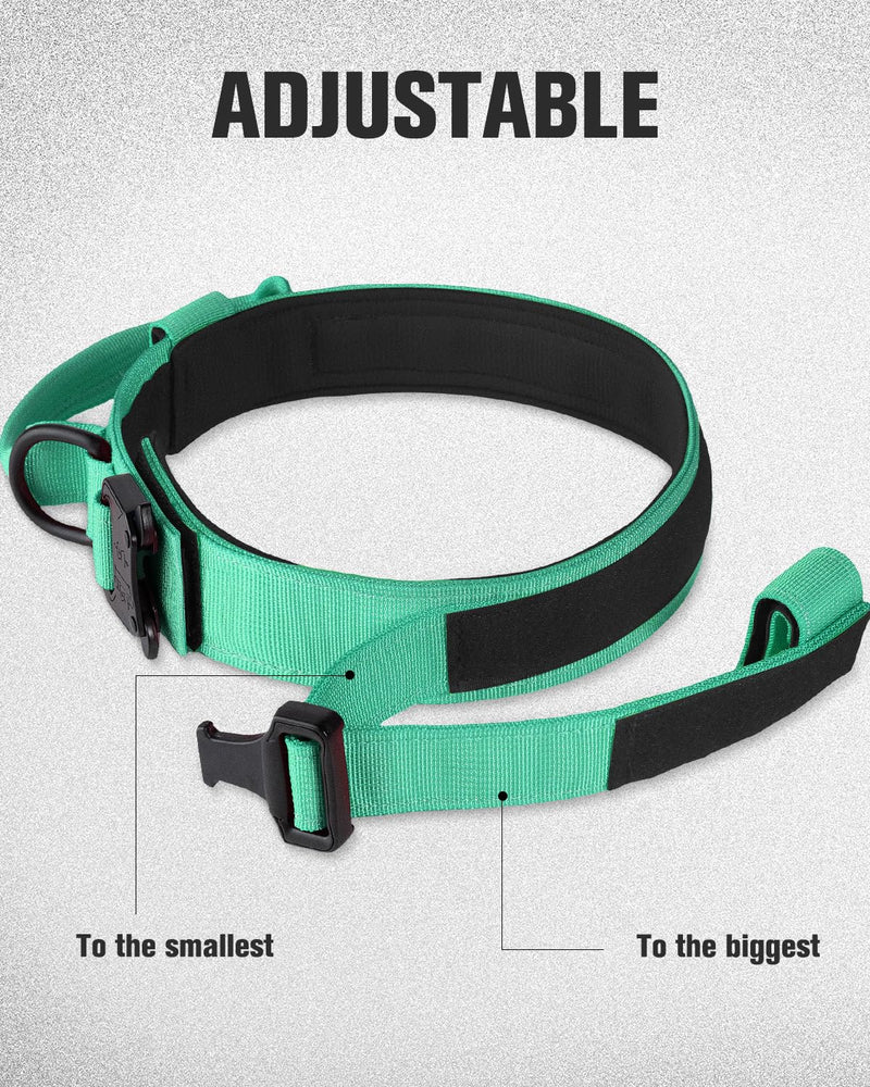 Joytale Tactical Dog Collar(17"-21") and Dog Leash Set, Shock Absorbing Bungee Dog Leash and Adjustable Strong Dog Collar with Handle for Large Dogs(Teal, L) - PawsPlanet Australia
