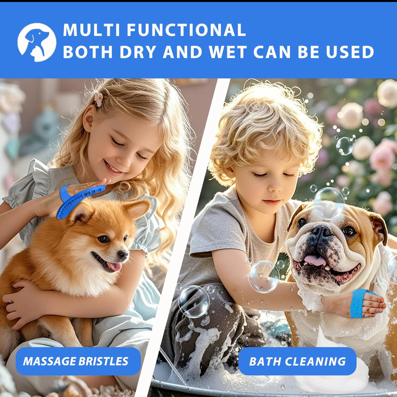 Pet Shampoo Bath Brush,Dog Massage Brush with Adjustable Ring Handle,Soothing Massage Rubber comb for Long and Short Haired Animals,Dry and Wet Available,Blue - PawsPlanet Australia