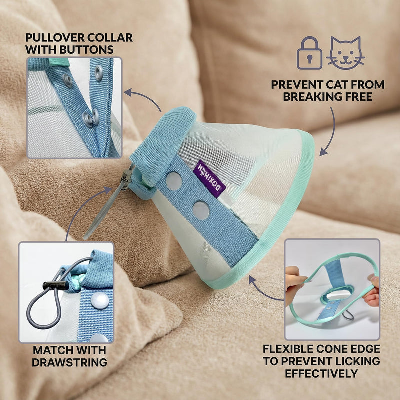 Cat Cone Collar Soft, Mesh Recovery E Collar for Cats, Breathable Elizabethan Collar After Surgery, Ear Care, Size L for 12-18 lb Cats Large