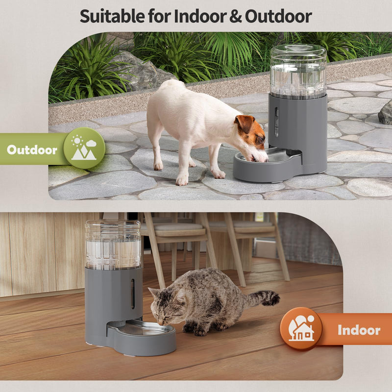 Cat Water Dispenser and Stainless Steel Bowl, Automatic Gravity Water Dispenser for Cats or Small Medium Size Dogs, Large Capacity, Easy to Clean and Safe for Pets 4L Grey - PawsPlanet Australia