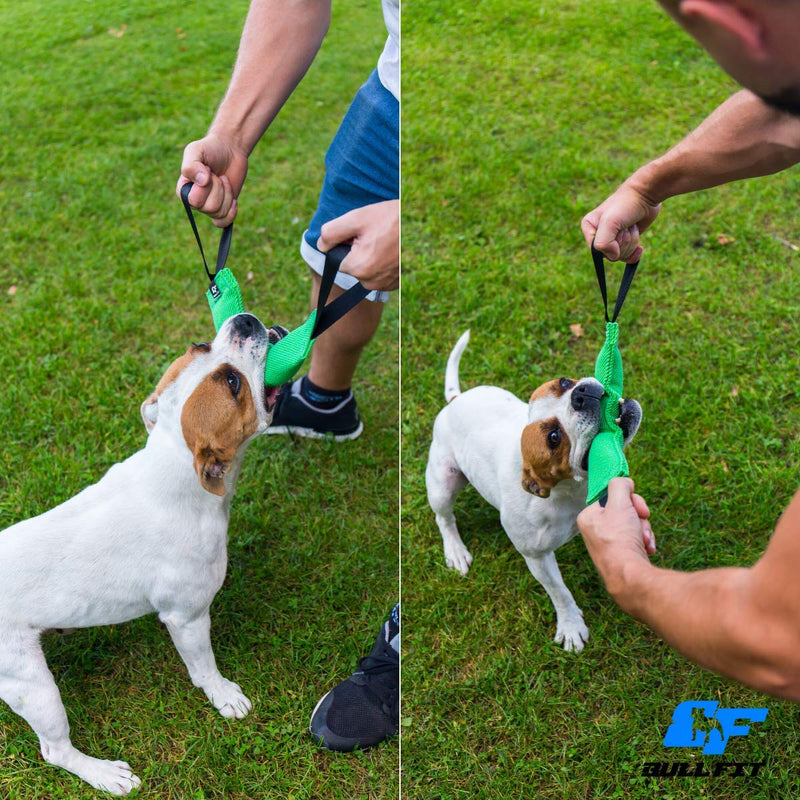Bull Fit K9 Dog Bite Tug Toy with 2 Strong Handles - Made of Durable & Tear-Resistant French Linen - Perfect for Tug of War, Fetch & Puppy Training - Ideal for Medium to Large Breeds Black - PawsPlanet Australia