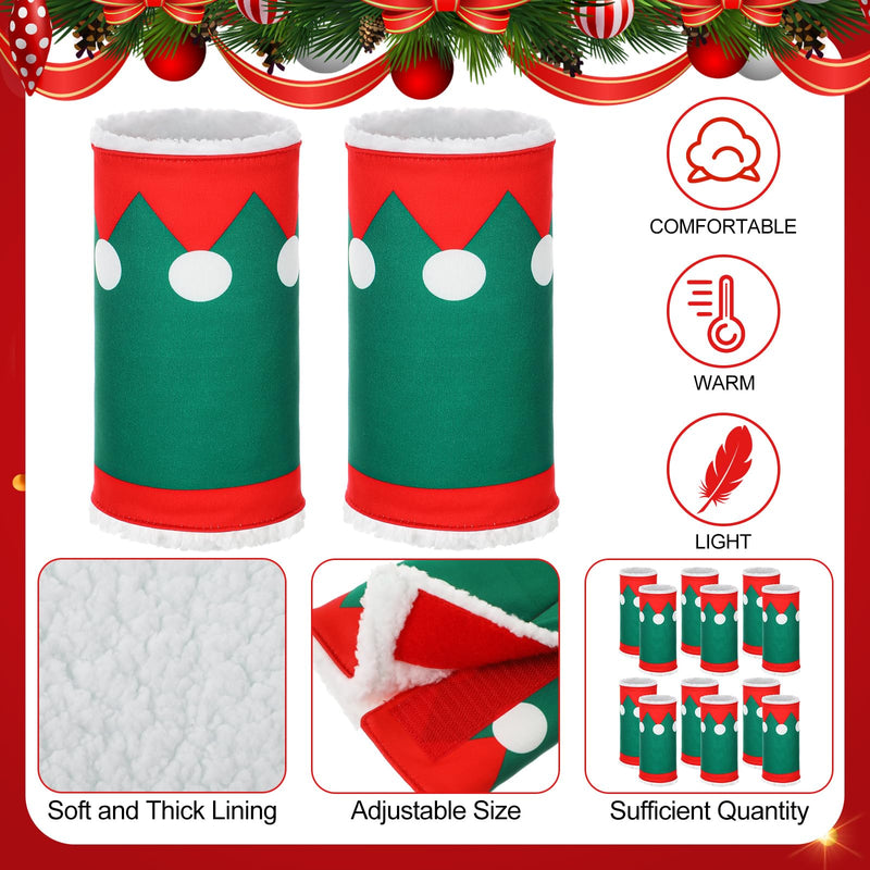 Paterr 12 Pcs Christmas Horse Leg Wraps Faux Fur Polyester Standing Wraps for Horses Sheep Leg Wraps Leg Wraps for Horses Christmas Party Parades Supplies (Elf Style) Elf Style