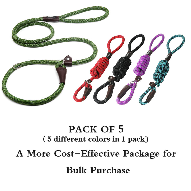 Fida Durable Slip Lead Dog Leash Bulk Pack of 5, Heavy Duty 1/2" x 6 FT Comfortable Strong Rope Slip Lead for Large, Medium & Small Dogs No Pulling Pet Training Leash with Highly Reflective (Mixed) Large(1/2"-6ft-pack of 5) Mixed Color - PawsPlanet Australia