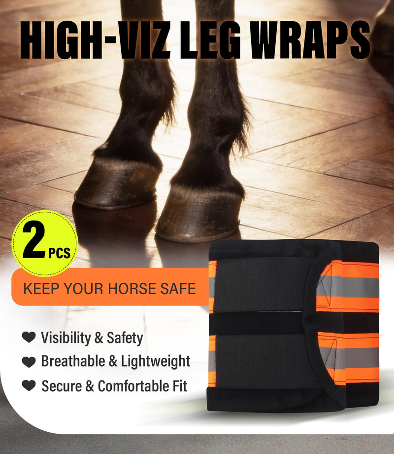 2/Pack Horse High Visibility Leg Gear, Horse Leg Wraps Add Safety, Breathable & Secure Horse Boots w/Fleece Inner Fluorescent Orange Fleece with Tape