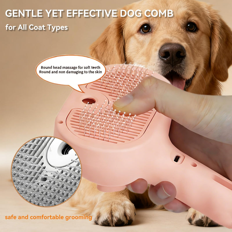 Dog Steam Brush 3-in-1 Spray Bath Brush for Dog and Cat, Pet Hair Removal Comb for Long & Short Haired Pets, Self Cleaning Grooming Brush Can Help to Comb a Pet's Fur and Remove Fleas Pink Pets Brush & 1 Shampoo - PawsPlanet Australia