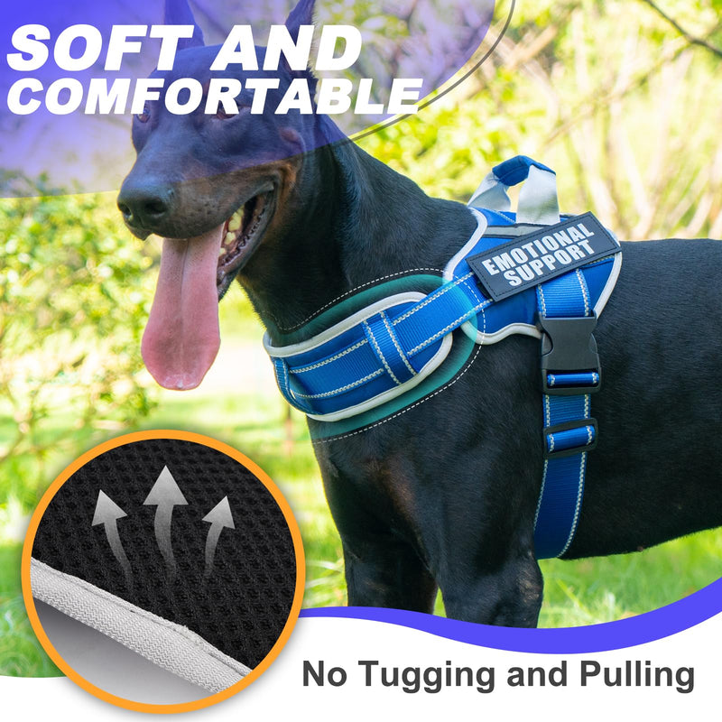 Neck Padded Dog Vest Harness and Leash Set, No Pull Adjustable Service Pet Harness with 8 Dog Patches, Reflective in Training Easy Control Pet Vest with 5ft Dog Leash for Medium & Large Dogs XL Blue - PawsPlanet Australia