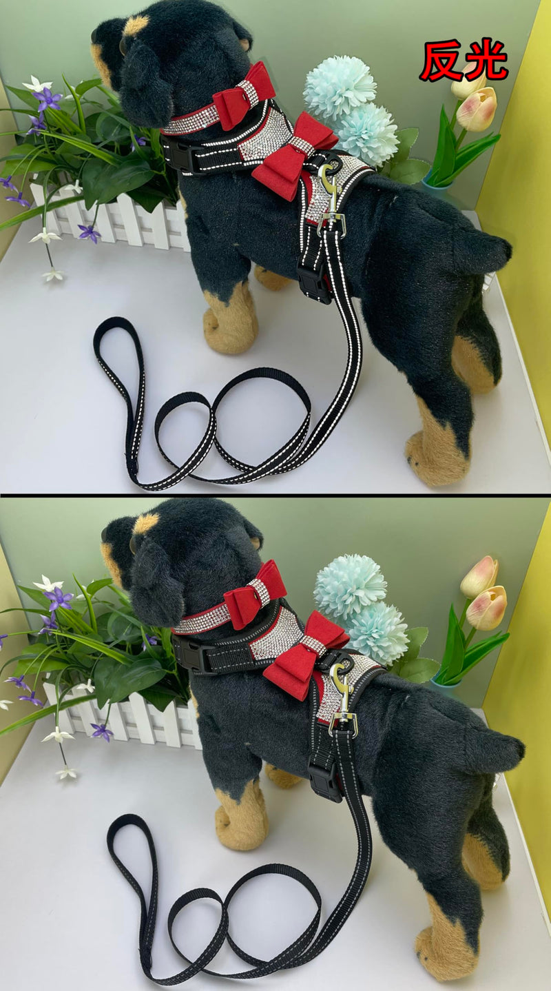 3pcs Bow Ties Bling Cute Dog Harness and Dog Collar with Lead for Dog - Red - S - PawsPlanet Australia