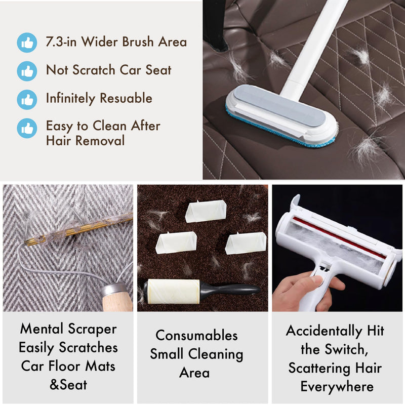 Dog Hair Remover for Car, Complete 3 in 1 Pet Hair Detailer Brush - Auto Detailing Tool for Car and Home Removes Hair from Car Seats, Carpets, and Couches, Reusable Fur Cleaning Solution - PawsPlanet Australia