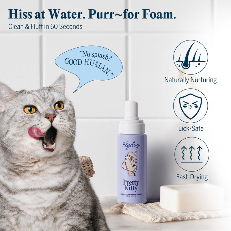 Pretty Kitty Cat Dry Shampoo - No Rinse Cat Shampoo for Cats and Kitten, Soap-Free Waterless Grooming Foam Action for Dry Skin, Detangler, Deshedding, Itchy Skin - Lick-Safe Pretty Kitty