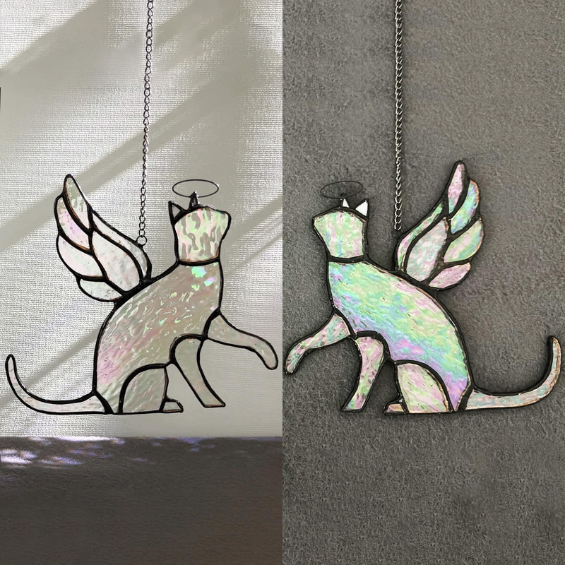 Cat Stained Glass Memorial Gifts for Loss of Cat, Holographic Angel Cat Died Sympathy Remembrance Gift for Window Hanging - PawsPlanet Australia