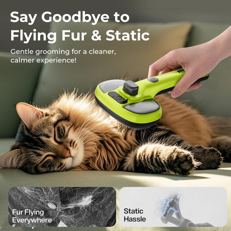 Pecute Cat Steam Brush, Self-Cleaning Steam Cat Brush with 2 Water Spray Modes, Large Capacity Tank, Steaming Renu Dog Brush for Shedding Massaging Grooming, Cool Mist Only Cool Mist-Green