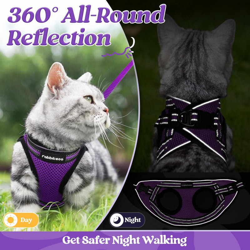 rabbitgoo Cat Harness and Leash Set for Walking Escape Proof, Adjustable Soft Kittens Vest with Reflective Strip for Cats, Comfortable Outdoor Vest, Purple, S Small - PawsPlanet Australia