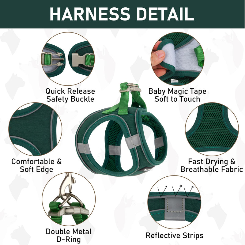GAMUDA Small Pet Harness Collar and Leash Set, Step in No Chock No Pull Linen Fabric Soft Mesh Dog Vest Harnesses Reflective for Dogs Puppy Cats Kitten Rabbit (Green, S) Green - PawsPlanet Australia