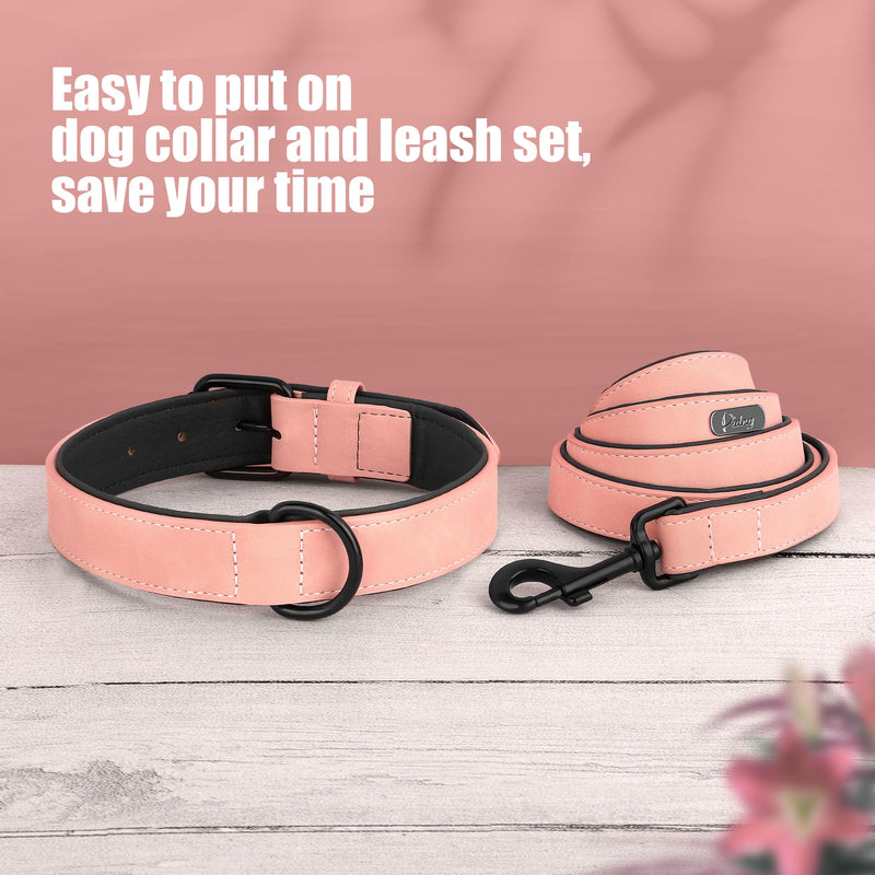 Didog Soft Padded Leather Dog Collar and Leash Set, Adjustable Pink and Breathable Pet Collars with 4FT PU Leather Dog Leash for Small Medium Large Dogs, Pink, L L: Fit Neck 14-18"(22-44 lbs) Pink Set - PawsPlanet Australia