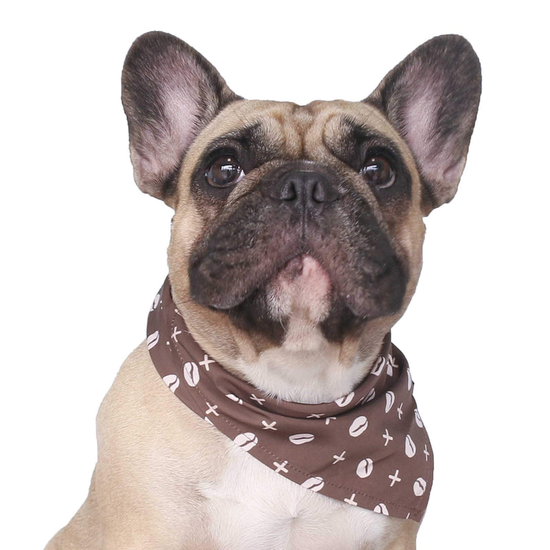 iChoue Original Print French Bulldog Collar with Leash Bandana Set Padded Adjustable for Frenchie Pug English Boston Terrier Dogs, Coffee Bean, Small Small ( 5 - 25 lbs ) Collar with Leash Bandana Coffee Bean