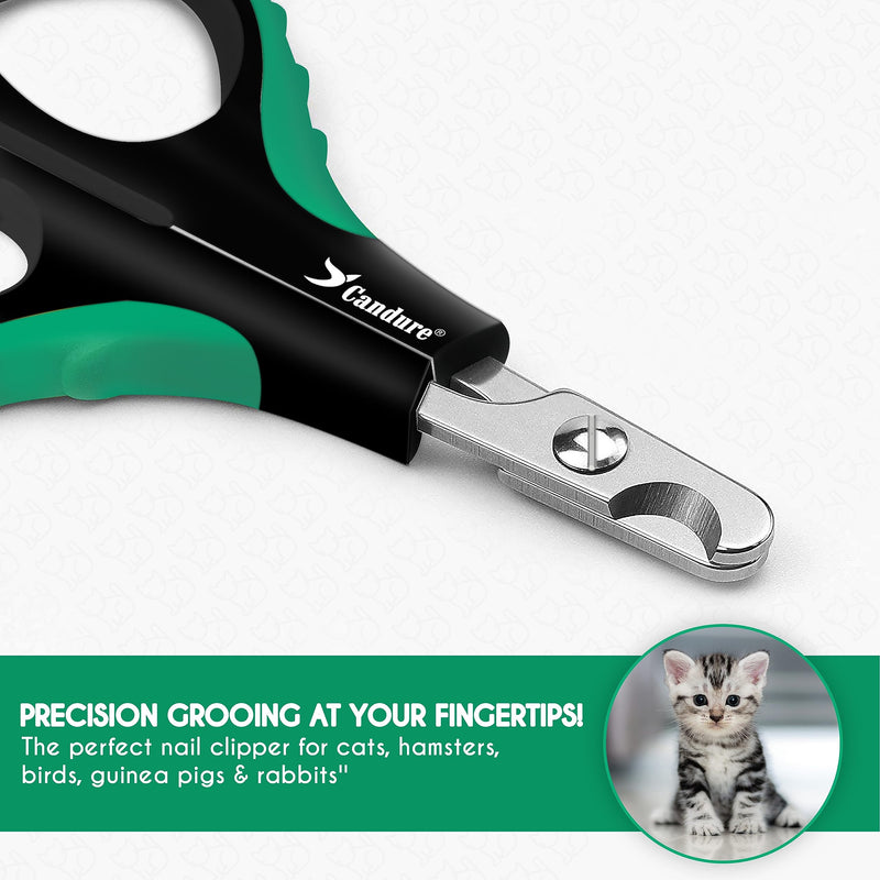 Candure Cat Nail Clippers for Indoor Cats, Rabbits, Hamsters, Birds with Precise Angled Edges to Ensure Easy & Safe Trimming Stainless Steel Cat Nail Trimmer for At-Home Cat Grooming Dark Green Small