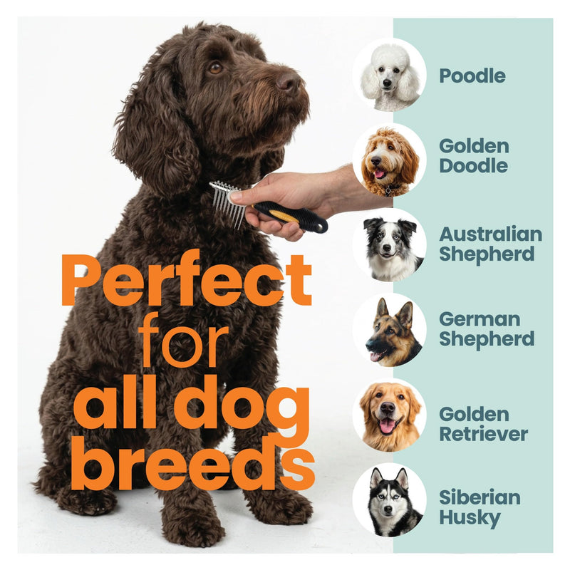 Rake Brush for Dogs, Dematting Tool for Goldendoodles, Poodles & Doodles – Rescue Essential with Long Smooth-Edged Teeth for Thick Coats, Deshedding & Mat Remover – Skip the Groomer - PawsPlanet Australia