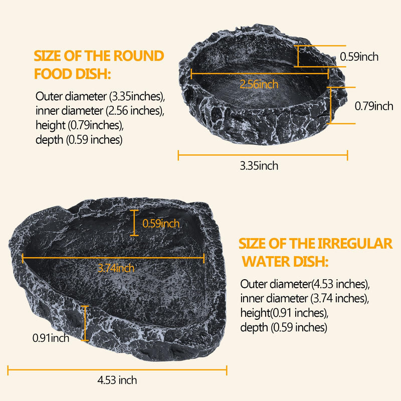 Reptile Water Dish Food Bowl for Bearded Dragon Tank Accessories, Hygger zoo Reptile Rock Feeder for Reptile Tank 2 Pack Corner Resin Terrarium Bowl for Leopard Gecko Hermit Crab Tortoise Snake, Black - PawsPlanet Australia