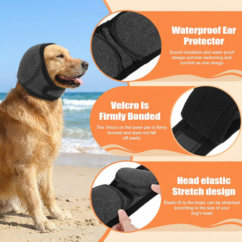 Dog Ear Protectors,No Shake Dog Ear Muffs for Anxiety Relief Noise Protection Bathing Grooming, Waterproof Dogs Ears Cover for Thunder Lightning Fireworks (S Size) Gray