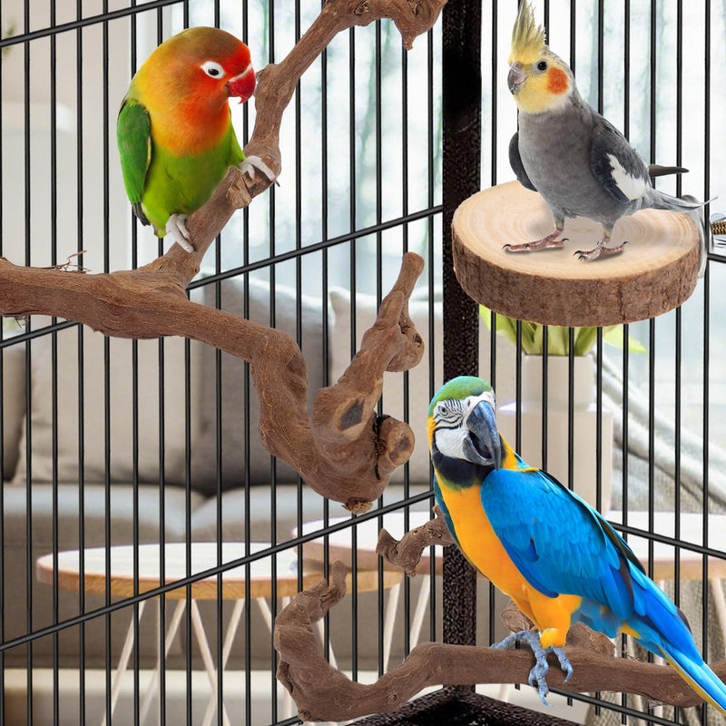 Parrot Perch Bird Perch Stand Set Natural Wild Wood Grape Sticks Paw Grinding Fork Parakeet Climbing Standing Branches Toys Cage Accessories for Conure,Cockatiels Lovebirds,Budgies Chewable 6PC - PawsPlanet Australia