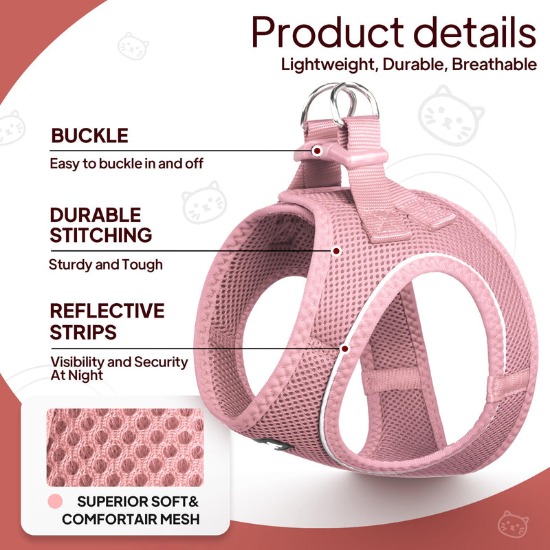 TwoEar Cat Harness Escape Proof, Soft Dog Vest Harness Adjustable, Breathable Mesh Step-in Puppy Walking Jacket Reflective Easy Control for Extral Small Pets for Outdoor Walking (XXXS, Pink) XXXS(Neck:10.2-11.4"/Chest:11.4-12.6") - PawsPlanet Australia