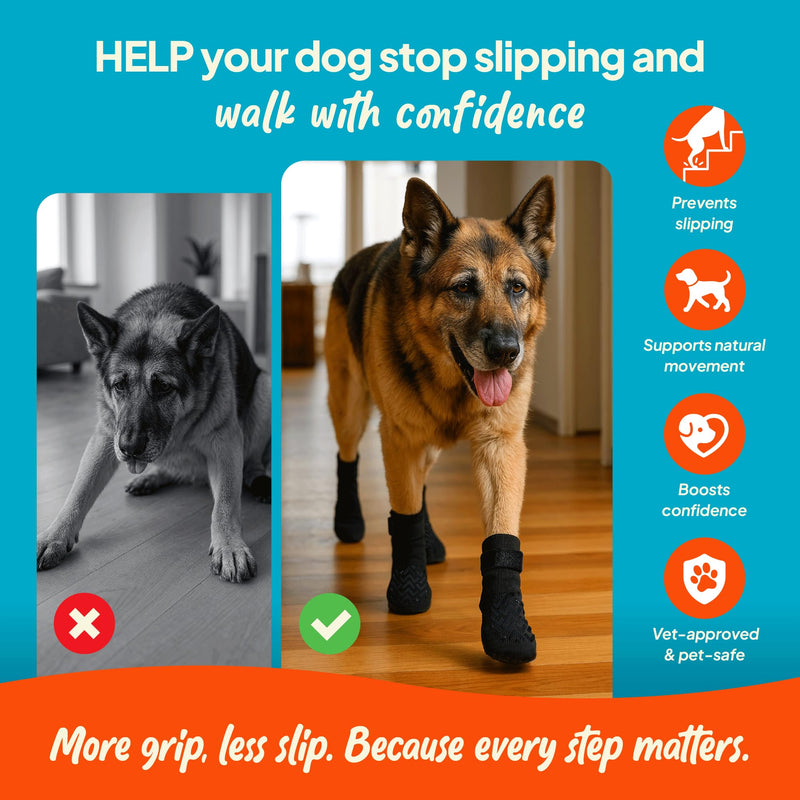 Anti-Slip Socks for Dogs - Breathable & Washable Non Slip Grippy Socks, Rubberized Paw & Adjustable Strap, Secure Fit to Prevent Slipping, Paw Protection for Senior Dogs, 4 Pack (Size M)