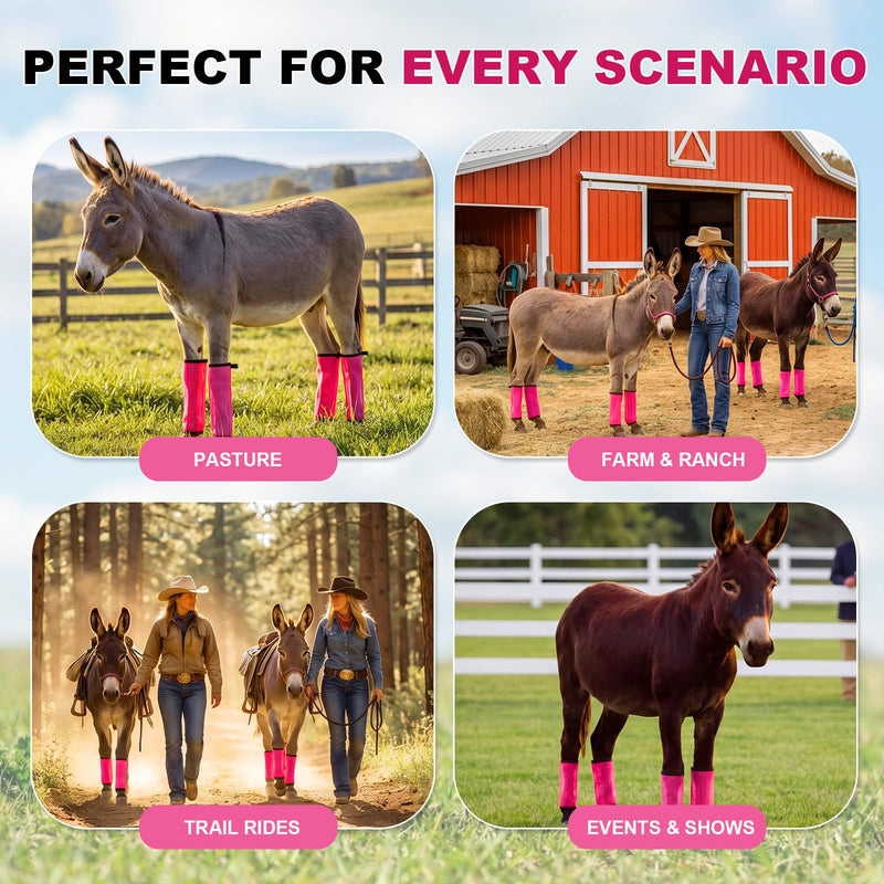 Donkey Fly Boots Set of 4, UV-Proof Breathable Mesh Leg Wraps with Built-in Nylon Support, Non-Slip Adjustable Closures, Summer Protection for Farm Donkeys, Pony, Mule