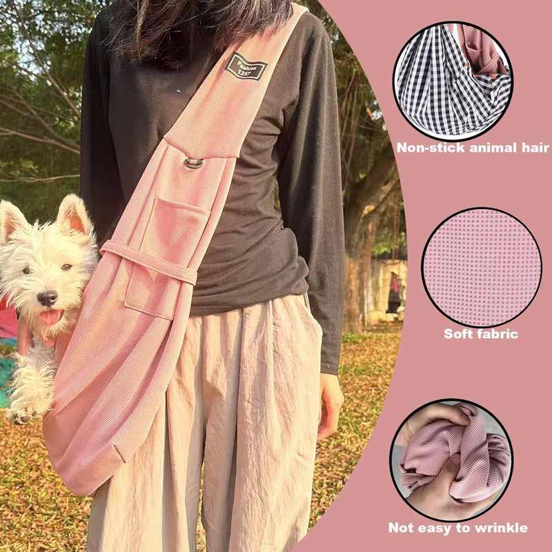 Dog Slings for Small Dogs,Soft and Breathable Waffle Fabric,Puppy Essentials,Reversible Dog Sling with Organizer Pocket,Suitable for Small Dogs and Cats,Pink - PawsPlanet Australia