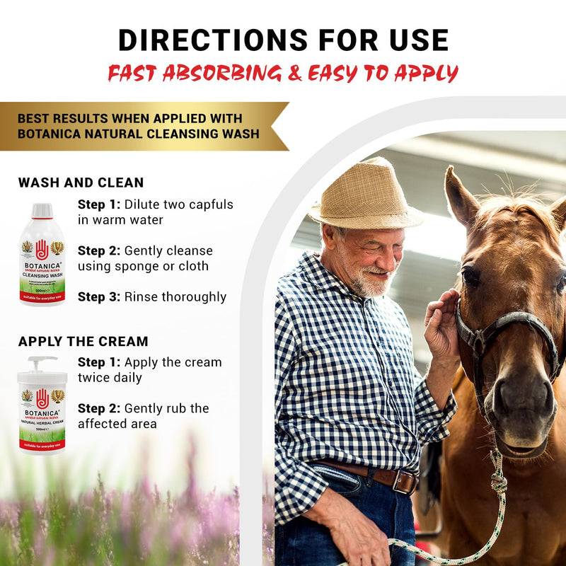 Botanica Herbal Cream - Horse Coat Moisturizer and Wound Care - Treats Cuts, Wounds and Skin Irritation | Equine Grooming for Dry, Rough-Looking Areas | Aloe Vera, Tea Tree, Lavender & Comfry (500mL)