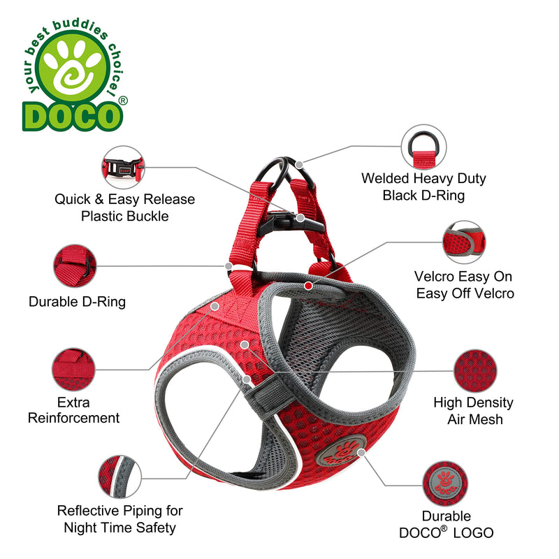 DOCO Athletica Small Dog Quick FIT Mesh Harness │ 2 Leash Clips, Heavy Duty No Choke Vest, Lightweight Reflective (Dogs and Puppies Under 30 lbs) Large (Chest: 18.5-19.5") Orange - PawsPlanet Australia