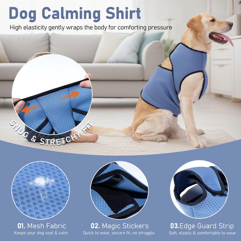 Dog Anxiety Calming Vest Breathable Mesh Anxiety Relief Shirt, Dog Thunder Jacket Calming Coat for Fireworks, Vet Visits, Separation, Noise Block, Pet Calming Wrap Jacket All Season Indoor Outdoor,3XL 3XL(Chest Girth:29"-35") Blue - PawsPlanet Australia
