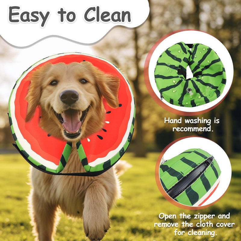 Dog Cone Collar Alternative, Inflatable, Waterproof Fabric Comfy Pillow for Dogs (Red-Green, XL(Neck:19.68'-29.6')) Watermelon Red XL(Neck:19”-24.4”)
