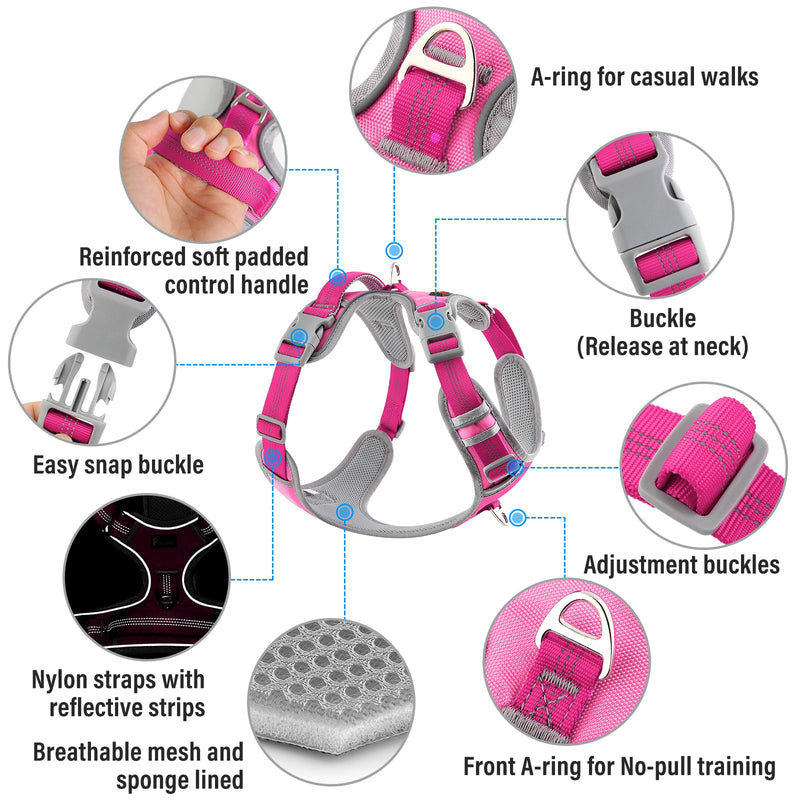 Plutus Pet No Pull Dog Harness, Release at Neck, Reflective Adjustable Dog Vest Harness, Easy Control Handle for Walking, for Small Medium Large Dogs, Hot Pink, M - PawsPlanet Australia