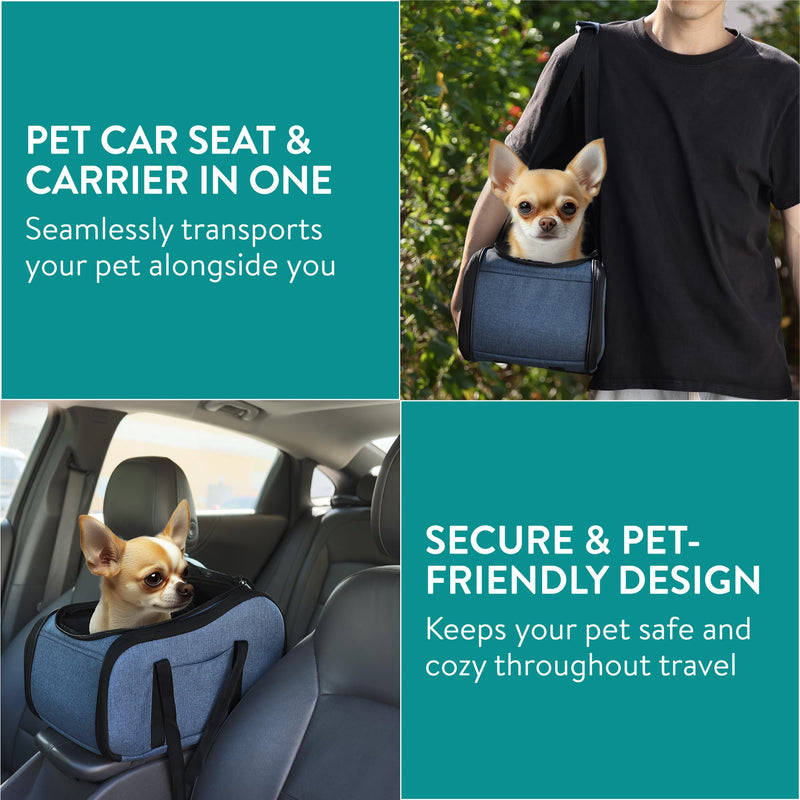 Navaris Dog Car Seat - Secure and Comfortable Pet Carriers for Small Dogs - Centre Console Car Seats - Booster and Bed with Zipper, Leash, and Cushion - Cat, Dog & Puppy Travel Bag - PawsPlanet Australia