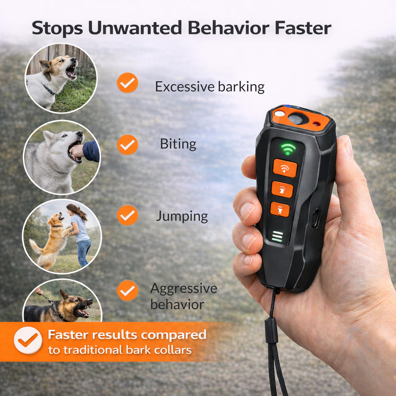 Dog Anti Barking Device - Portable Ultrasonic Dog Bark Deterrent with Rechargeable 1200mAh Battery, Waterproof, 50ft Coverage & 20-Hour Battery Life - Dog Barking Stopper Suitable for All Dogs Black/Orange