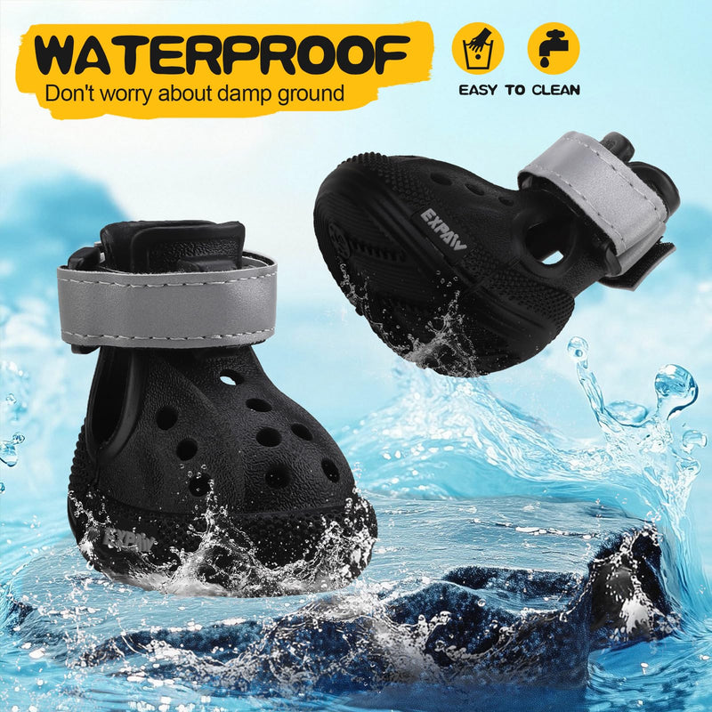 EVA Dog Shoes- Non-Slip Waterproof Dog Booties for Snow Winter, Easy ON & Off, Reflective Adjustable Pet Boots & Paw Protectors, Rugged Sole for Small Medium Large Dog Outdoor Walking (Black, L) Size 5/M (Paw Width:1.97in) Black - PawsPlanet Australia