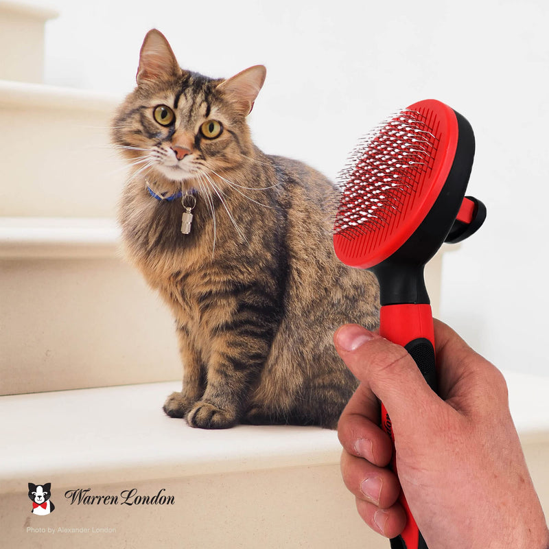 Warren London Cat Pin Brush | Ergonomic Grip with Fur Ejector | Kitten & Cat Deshedding & Detangling Brush | Soft Bristles for Rabbits, Ferrets & Dogs - PawsPlanet Australia