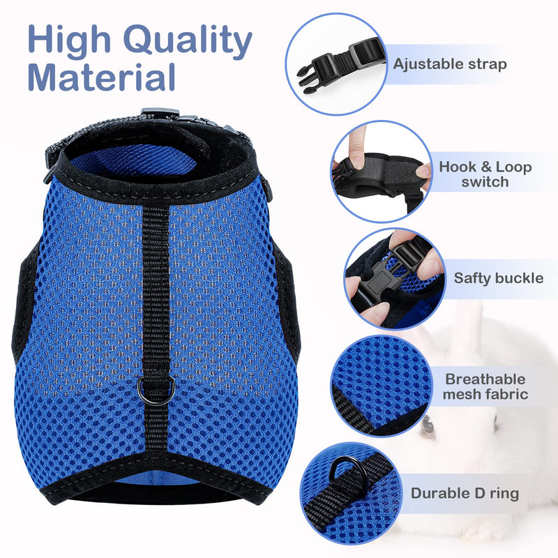 Pettom Bunny Rabbit Harness with Stretchy Leash Cute Adjustable Buckle Breathable Mesh Vest for Kitten Small Pets Walking (L(Chest:10.6-13.3 in), Blue) L(Chest:10.6-13.3 in) - PawsPlanet Australia