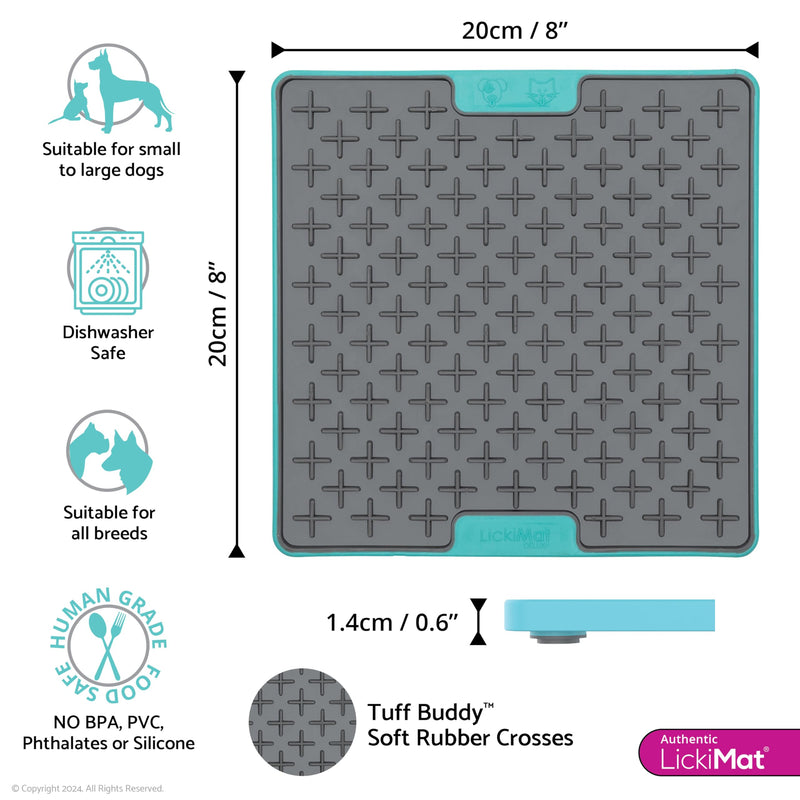 LickiMat Tuff, Heavy-Duty Buddy, Dog Slow Feeder Lick Mat, Boredom Anxiety Reducer; Perfect for Food, Treats, Yogurt, or Peanut Butter, Fun Alternative to a Slow Feed Dog Bowl, Turquoise