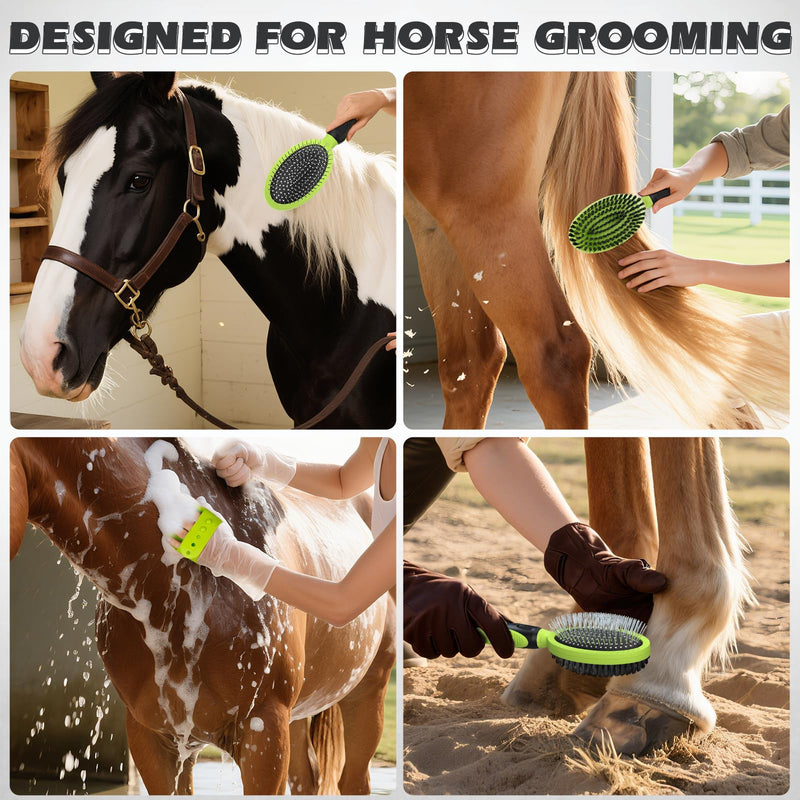 2PCS Pet Grooming Tools - Double-Sided Brush for Shedding and Bathing, Suitable for Short/Long Haired Dogs Cats and Horses, Deshedding Dog Brush, Mane & Tail Combs for Horses - Pet Supplies (Green) Green - PawsPlanet Australia